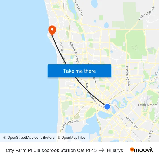 City Farm Pl Claisebrook Station Cat Id 45 to Hillarys map