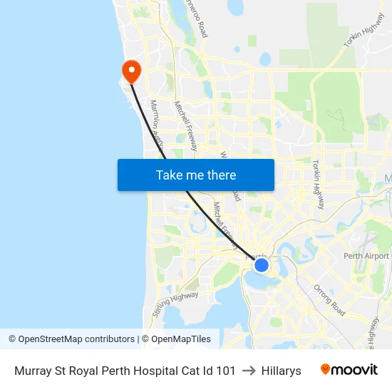 Murray St Royal Perth Hospital Cat Id 101 to Hillarys map