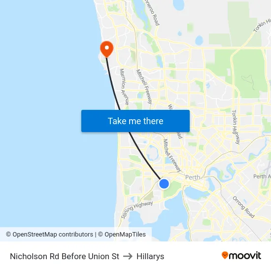 Nicholson Rd Before Union St to Hillarys map