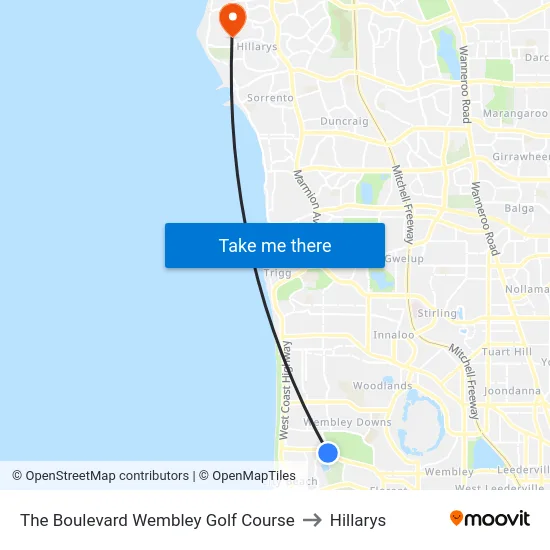 The Boulevard   Wembley Golf Course to Hillarys map
