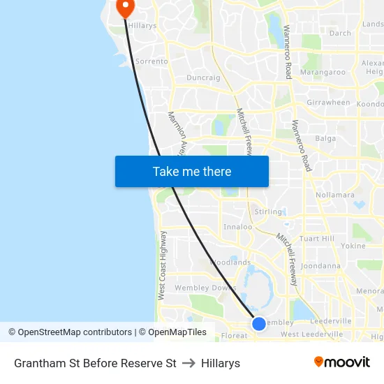 Grantham St Before Reserve St to Hillarys map