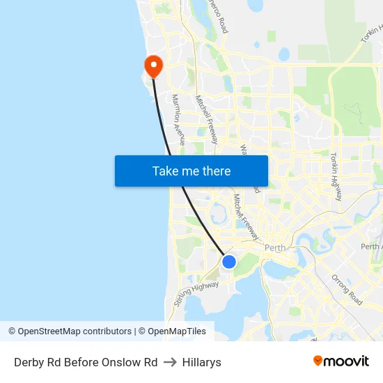 Derby Rd Before Onslow Rd to Hillarys map