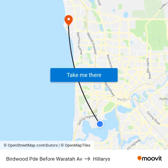 Birdwood Pde Before Waratah Av to Hillarys map