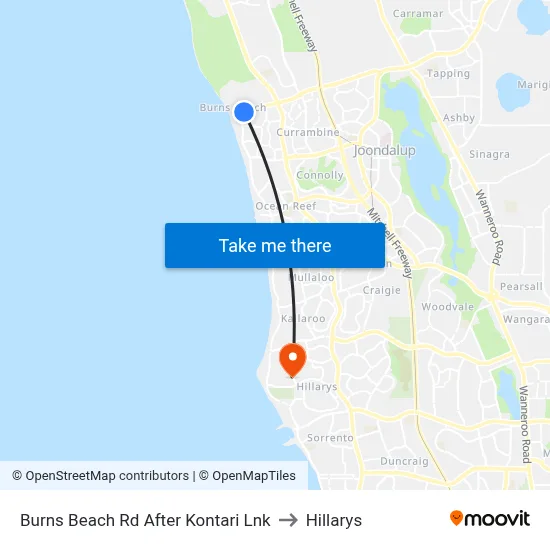 Burns Beach Rd After Kontari Lnk to Hillarys map
