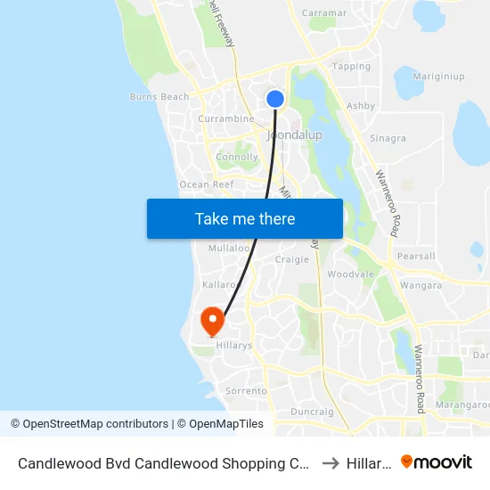 Candlewood Bvd Candlewood Shopping Centre to Hillarys map