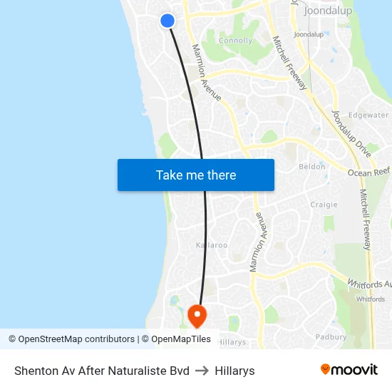 Shenton Av After Naturaliste Bvd to Hillarys map