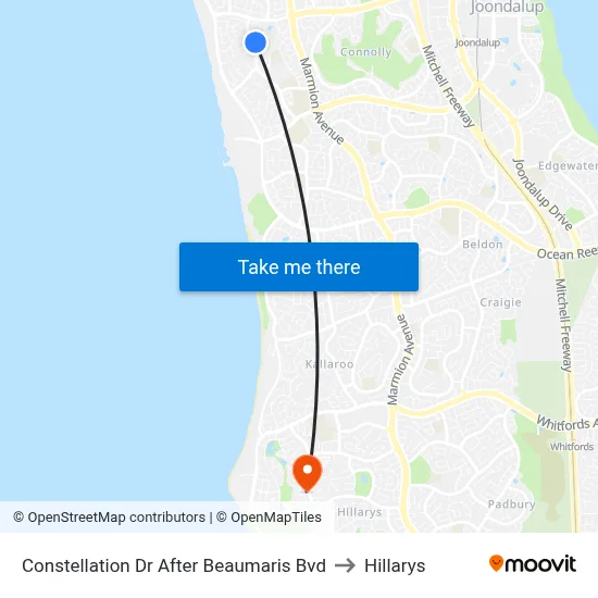 Constellation Dr After Beaumaris Bvd to Hillarys map
