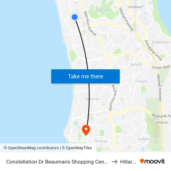 Constellation Dr Beaumaris Shopping Centre to Hillarys map