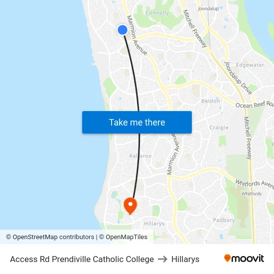 Access Rd Prendiville Catholic College to Hillarys map