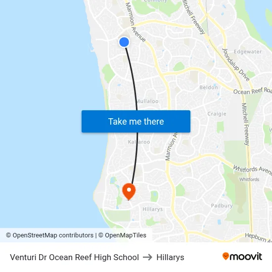 Venturi Dr Ocean Reef High School to Hillarys map