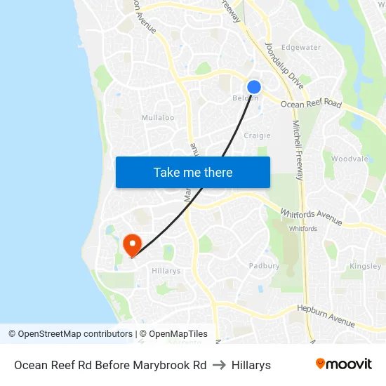 Ocean Reef Rd Before Marybrook Rd to Hillarys map