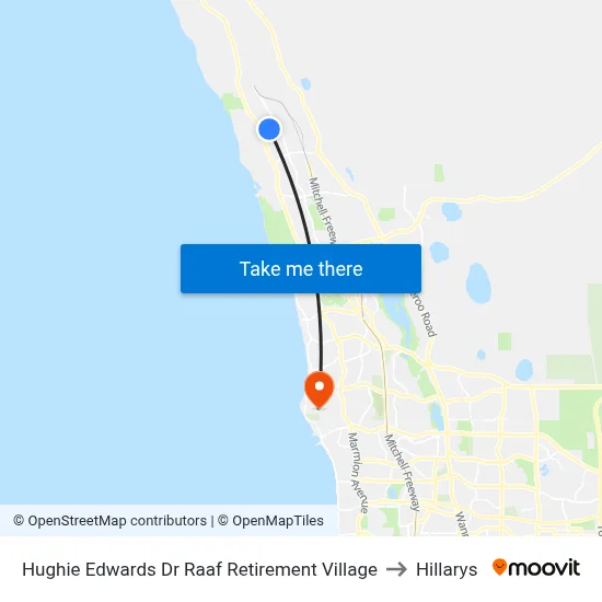 Hughie Edwards Dr Raaf Retirement Village to Hillarys map