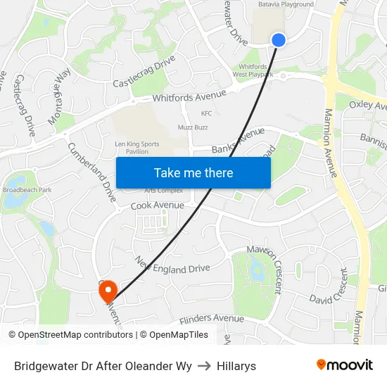 Bridgewater Dr After Oleander Wy to Hillarys map