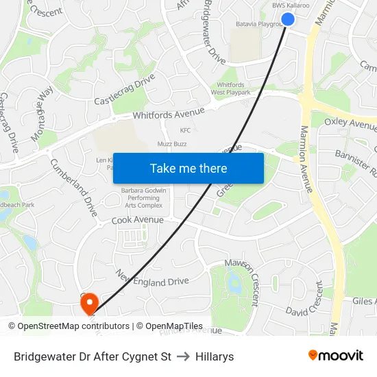 Bridgewater Dr After Cygnet St to Hillarys map