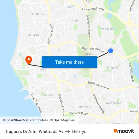 Trappers Dr After Whitfords Av to Hillarys map