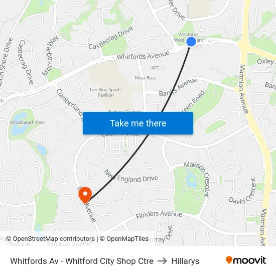 Whitfords Av - Whitford City Shop Ctre to Hillarys map