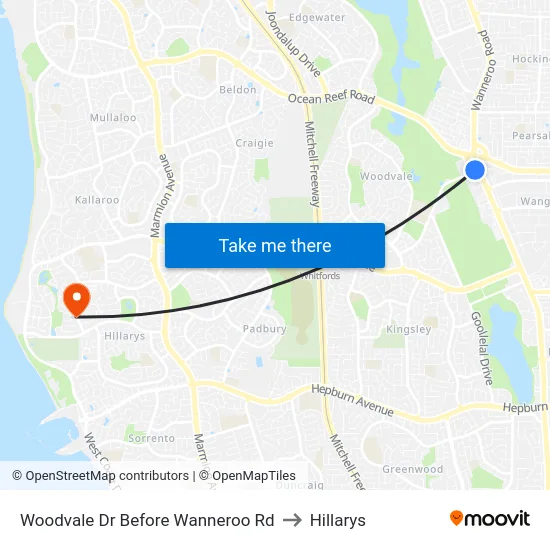 Woodvale Dr Before Wanneroo Rd to Hillarys map
