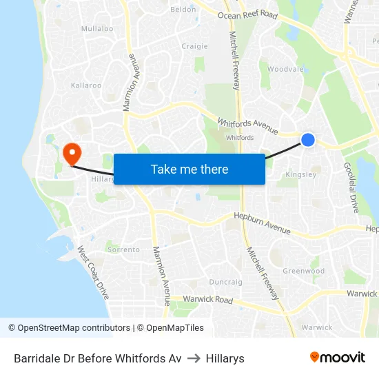 Barridale Dr Before Whitfords Av to Hillarys map