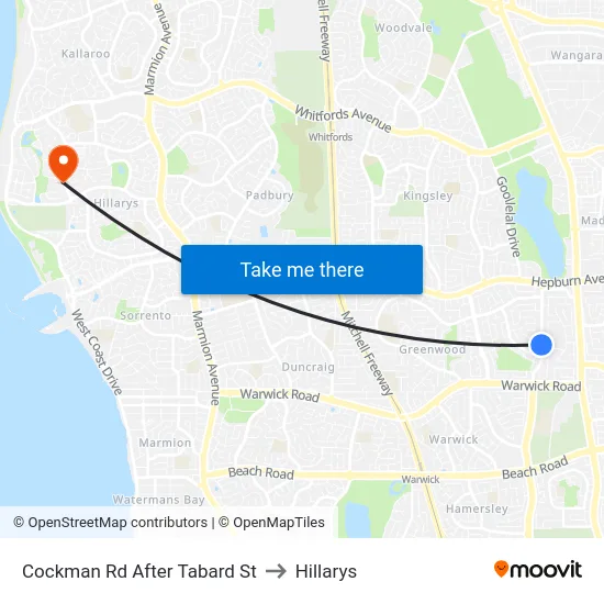 Cockman Rd After Tabard St to Hillarys map