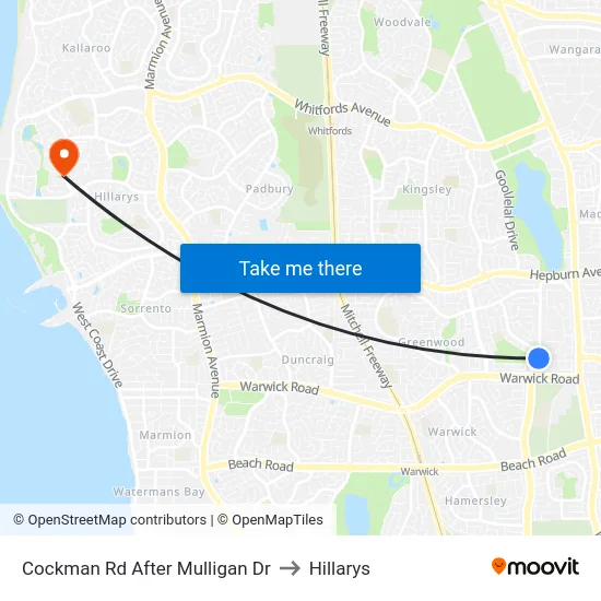 Cockman Rd After Mulligan Dr to Hillarys map