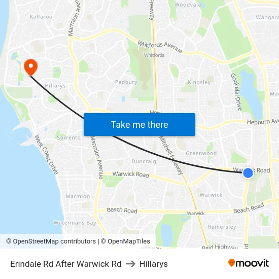 Erindale Rd After Warwick Rd to Hillarys map
