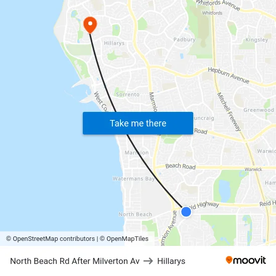 North Beach Rd After Milverton Av to Hillarys map