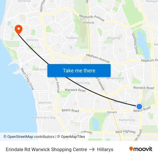 Erindale Rd Warwick Shopping Centre to Hillarys map