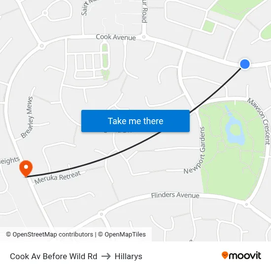 Cook Av Before Wild Rd to Hillarys map