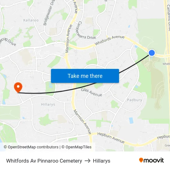Whitfords Av Pinnaroo Cemetery to Hillarys map