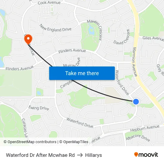 Waterford Dr After Mcwhae Rd to Hillarys map