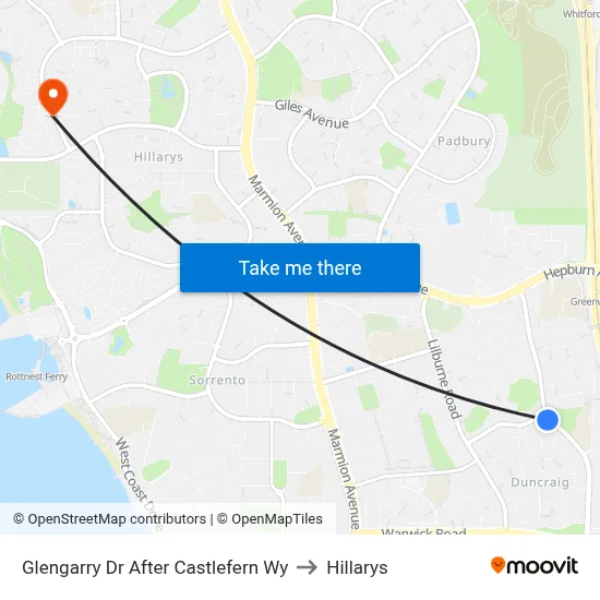 Glengarry Dr After Castlefern Wy to Hillarys map