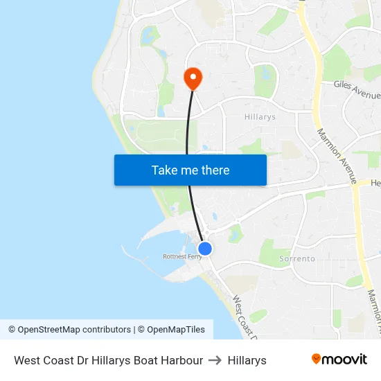 West Coast Dr Hillarys Boat Harbour to Hillarys map