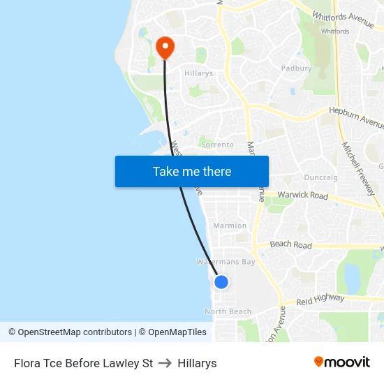 Flora Tce Before Lawley St to Hillarys map