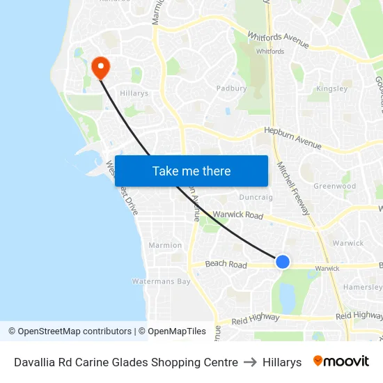 Davallia Rd Carine Glades Shopping Centre to Hillarys map