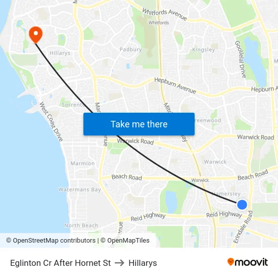 Eglinton Cr After Hornet St to Hillarys map