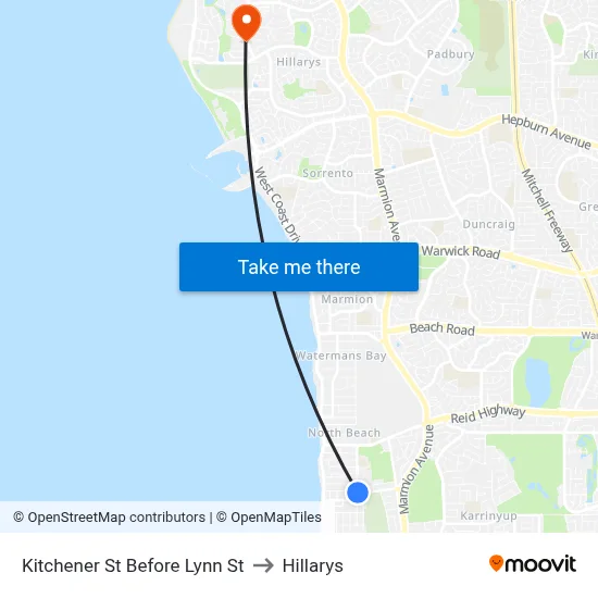 Kitchener St Before Lynn St to Hillarys map