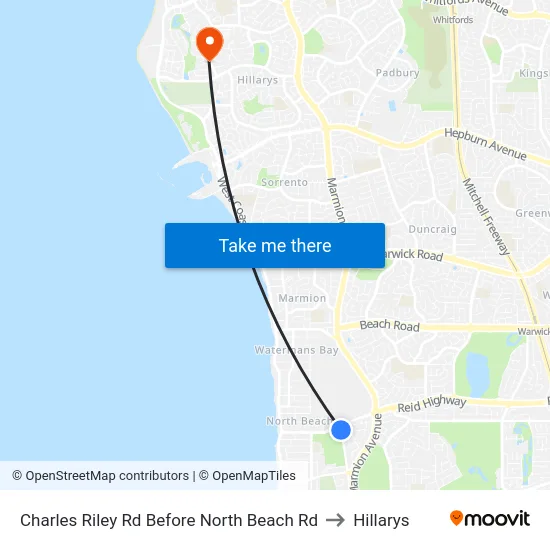 Charles Riley Rd Before North Beach Rd to Hillarys map