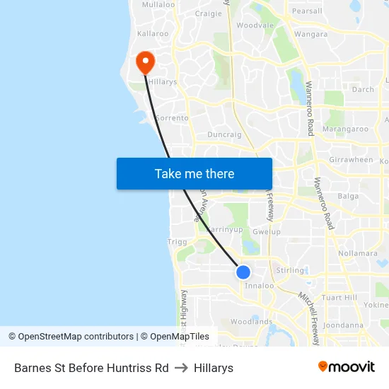 Barnes St Before Huntriss Rd to Hillarys map