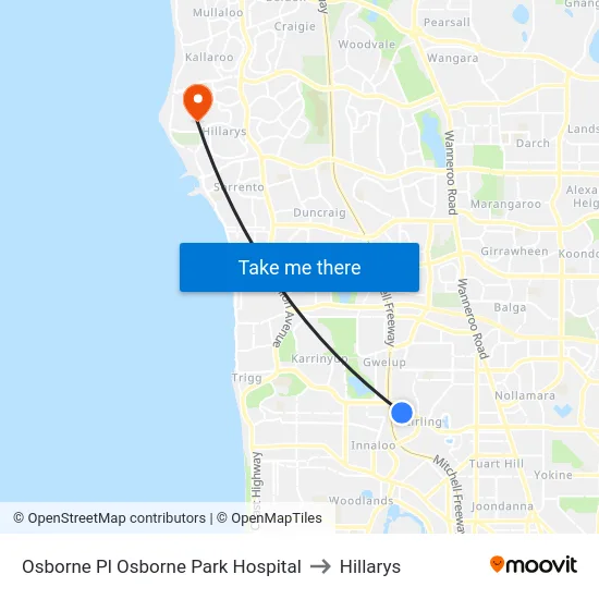 Osborne Pl Osborne Park Hospital to Hillarys map