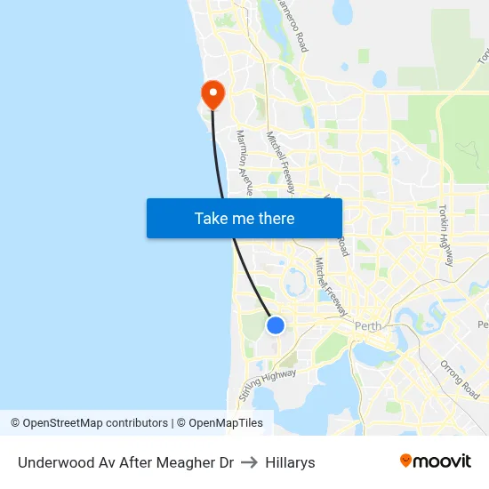 Underwood Av After Meagher Dr to Hillarys map
