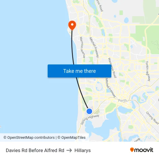 Davies Rd Before Alfred Rd to Hillarys map