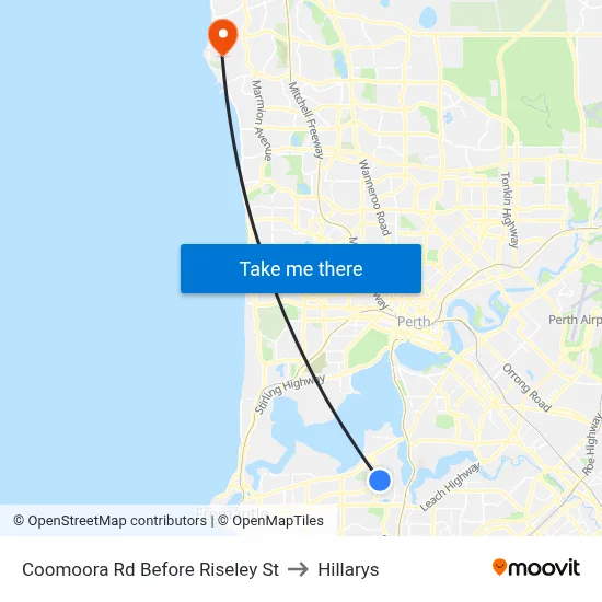Coomoora Rd Before Riseley St to Hillarys map