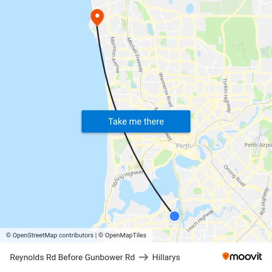 Reynolds Rd Before Gunbower Rd to Hillarys map