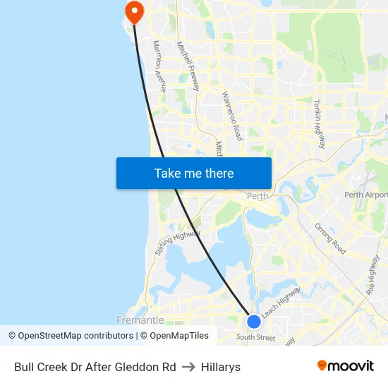 Bull Creek Dr After Gleddon Rd to Hillarys map