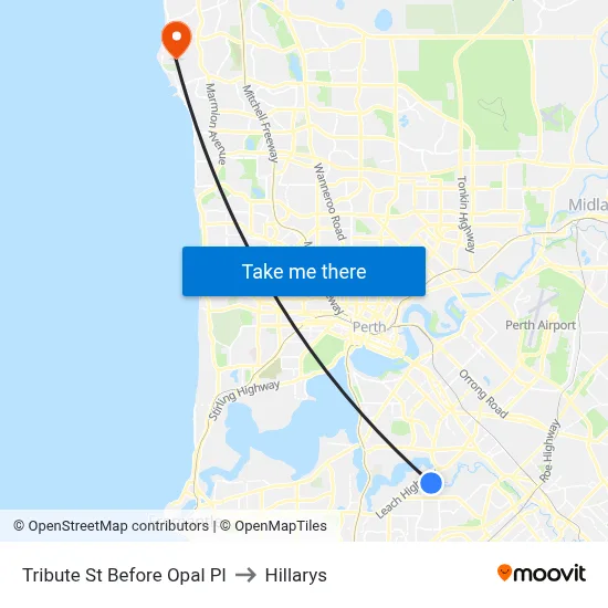 Tribute St Before Opal Pl to Hillarys map