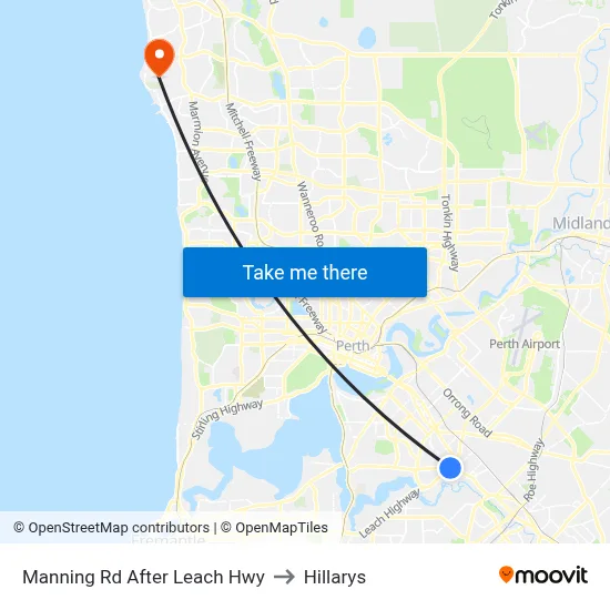 Manning Rd After Leach Hwy to Hillarys map