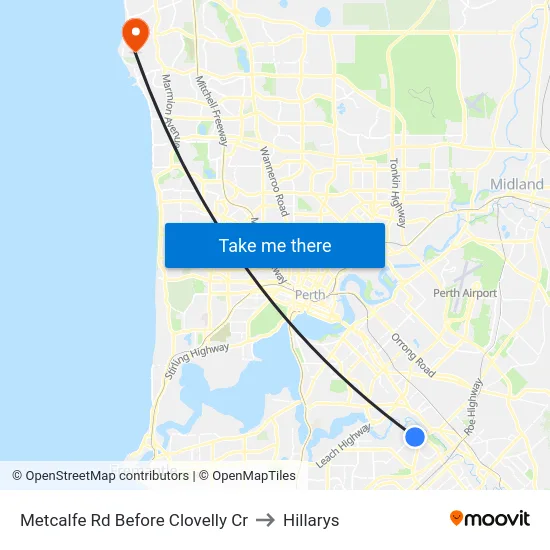 Metcalfe Rd Before Clovelly Cr to Hillarys map