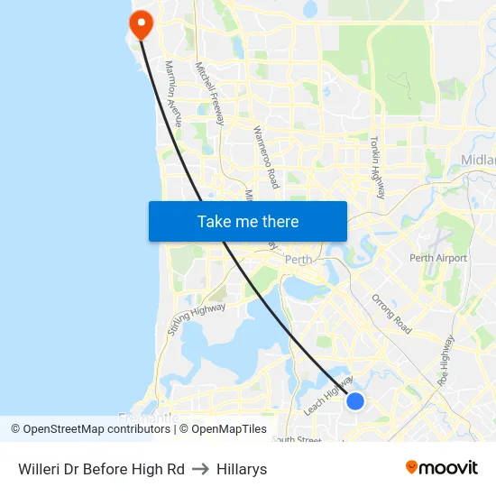 Willeri Dr Before High Rd to Hillarys map