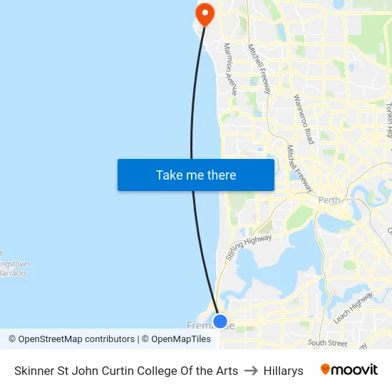 Skinner St John Curtin College Of the Arts to Hillarys map