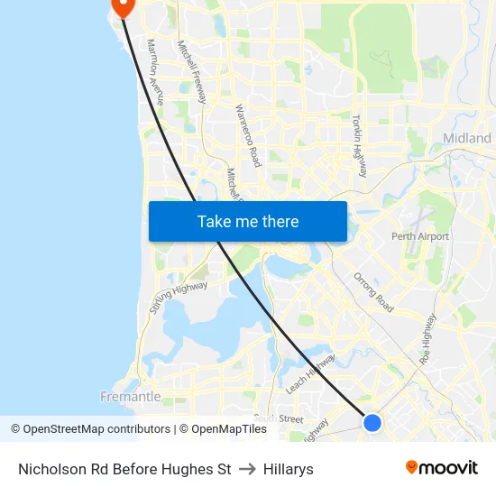 Nicholson Rd Before Hughes St to Hillarys map